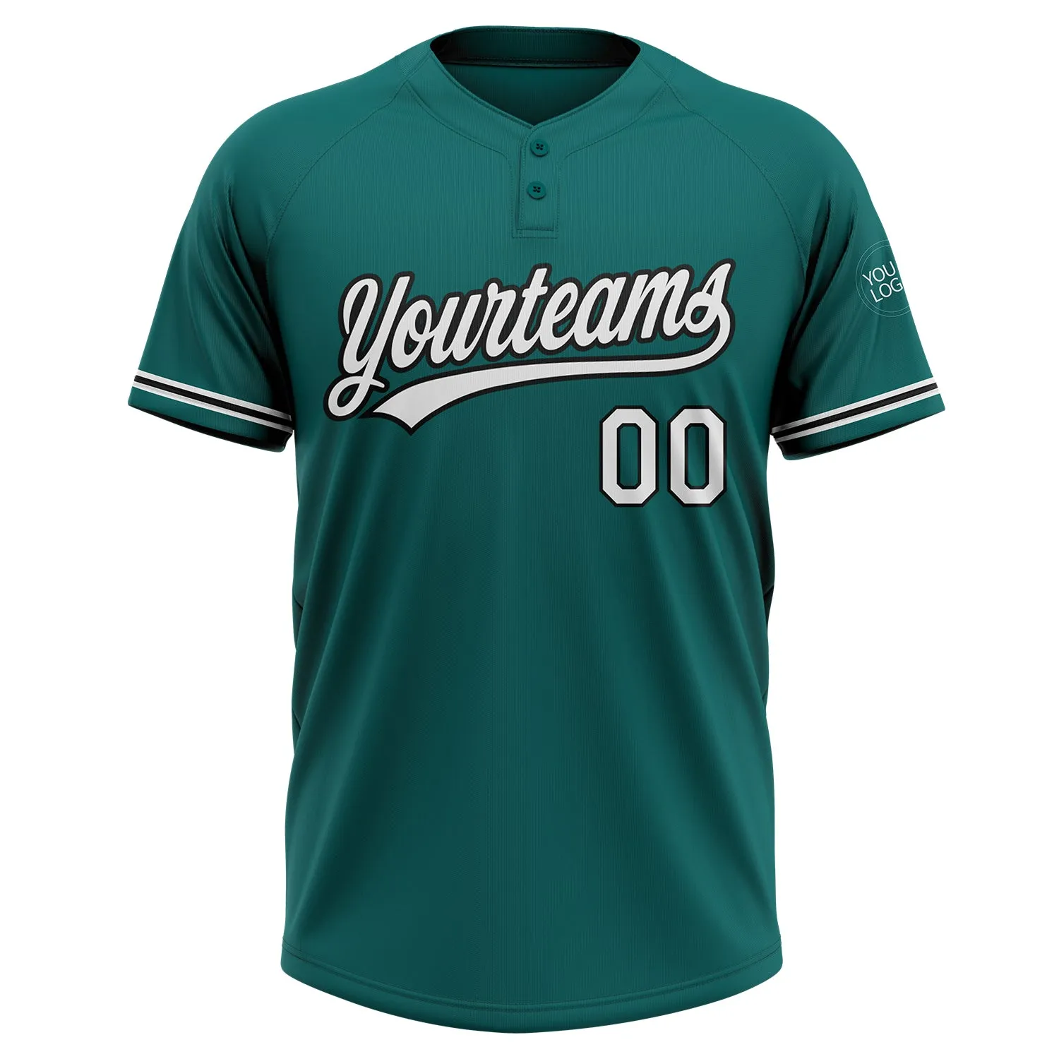 Custom Teal White-Black Two-Button Unisex Softball Jersey FansIdea