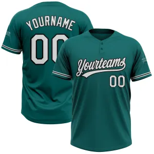 Custom Teal White-Black Two-Button Unisex Softball Jersey FansIdea
