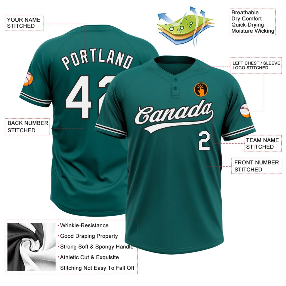 Custom Teal White-Black Two-Button Unisex Softball Jersey FansIdea