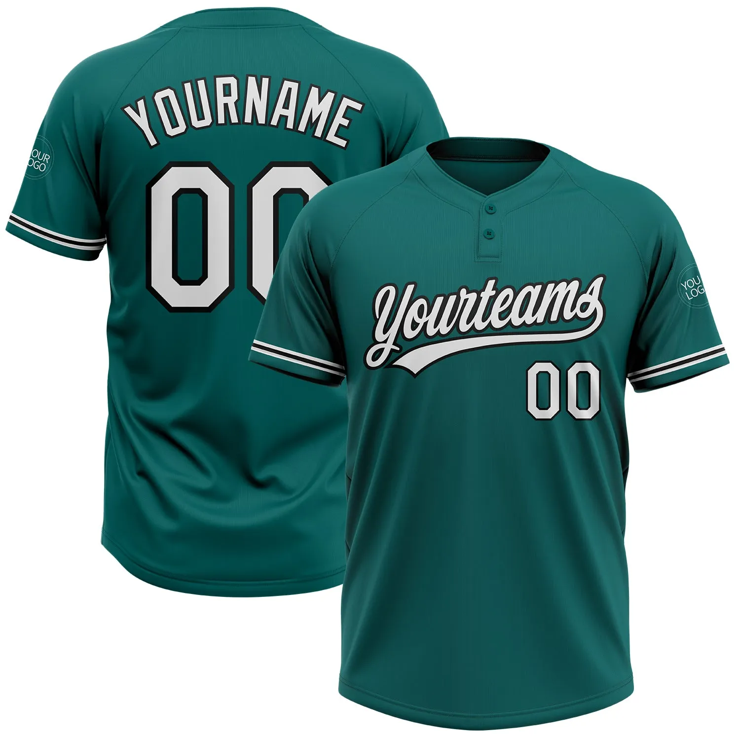 Custom Teal White-Black Two-Button Unisex Softball Jersey FansIdea