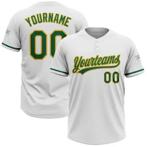Custom White Kelly Green-Gold Two-Button Unisex Softball Jersey FansIdea