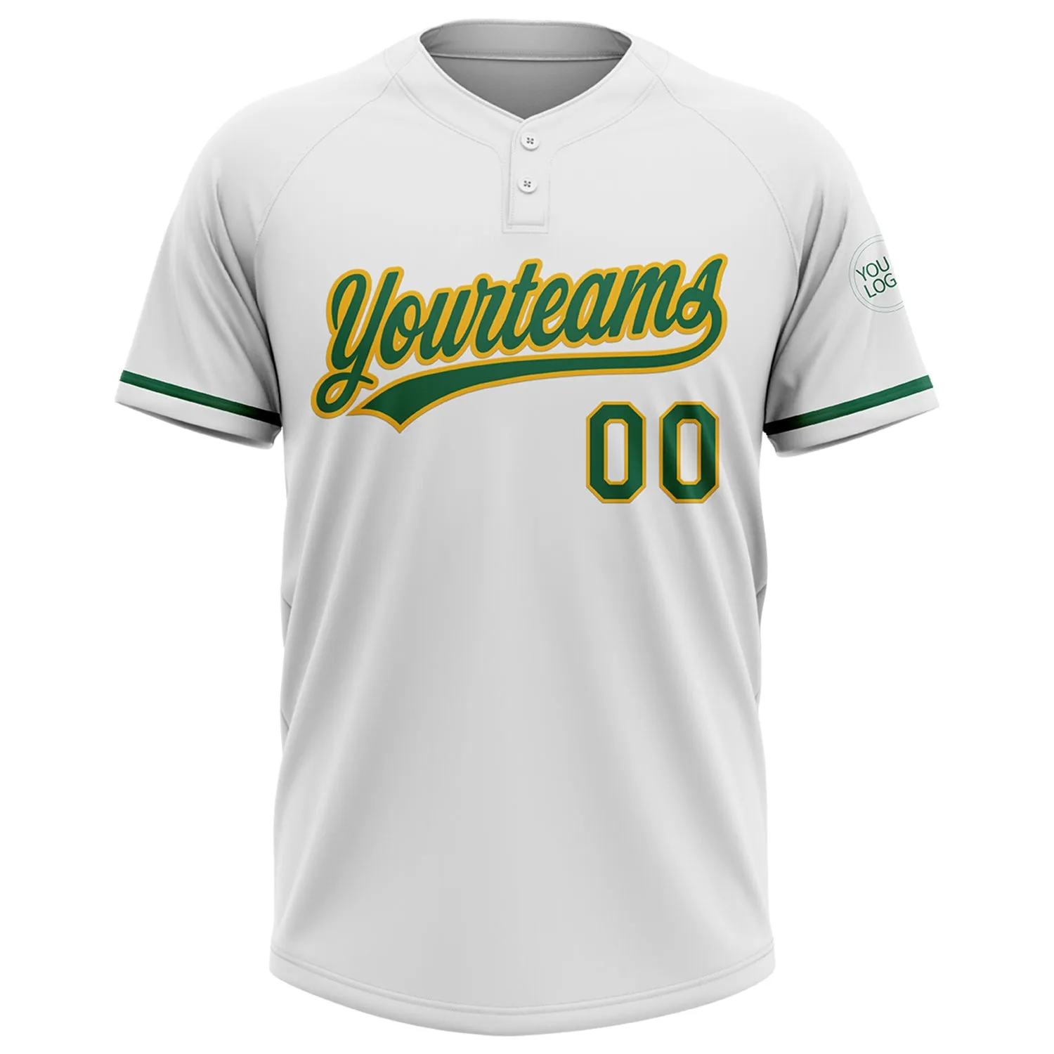 Custom White Kelly Green-Gold Two-Button Unisex Softball Jersey FansIdea