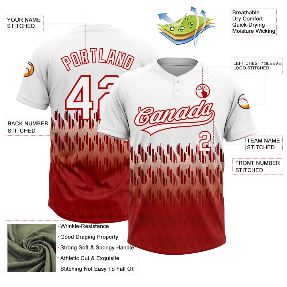 Custom White Red 3D Pattern Lines Two-Button Unisex Softball Jersey FansIdea