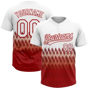 Custom White Red 3D Pattern Lines Two-Button Unisex Softball Jersey FansIdea