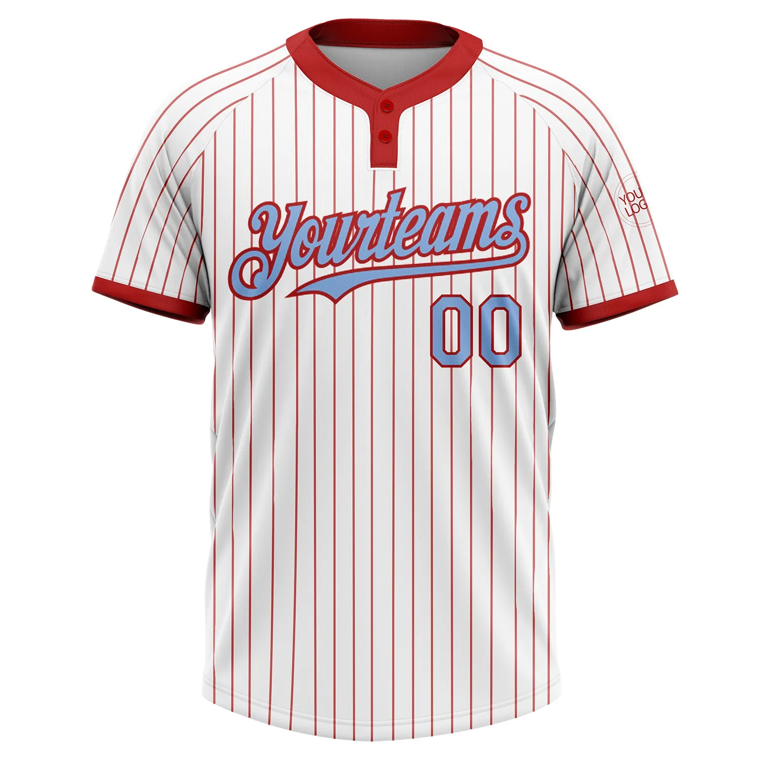 Custom White Red Pinstripe Light Blue Two-Button Unisex Softball Jersey FansIdea