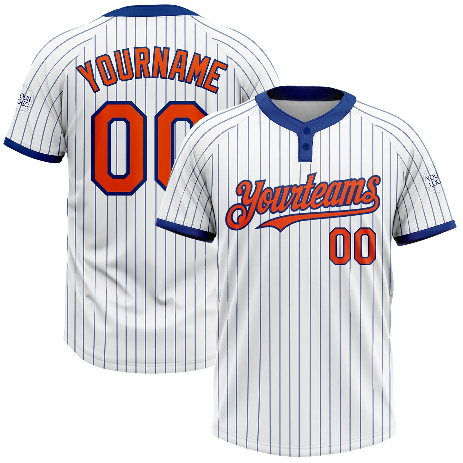 Custom White Royal Pinstripe Orange Two-Button Unisex Softball Jersey FansIdea
