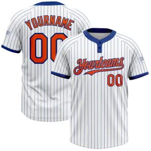 Custom White Royal Pinstripe Orange Two-Button Unisex Softball Jersey FansIdea