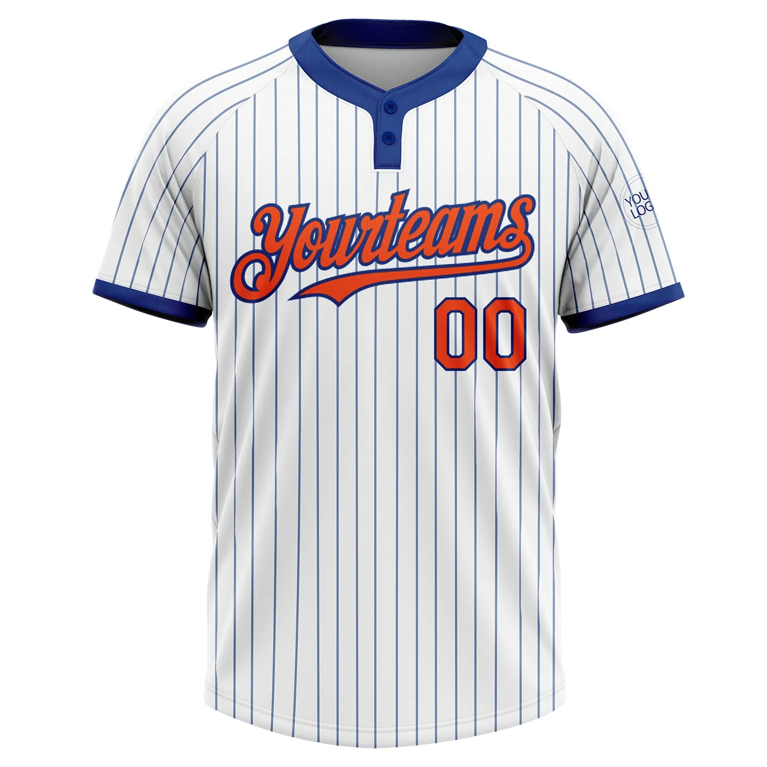 Custom White Royal Pinstripe Orange Two-Button Unisex Softball Jersey FansIdea