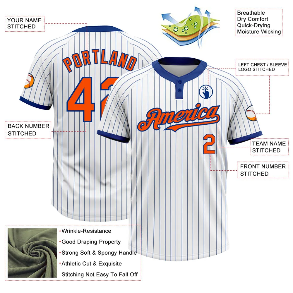 Custom White Royal Pinstripe Orange Two-Button Unisex Softball Jersey FansIdea