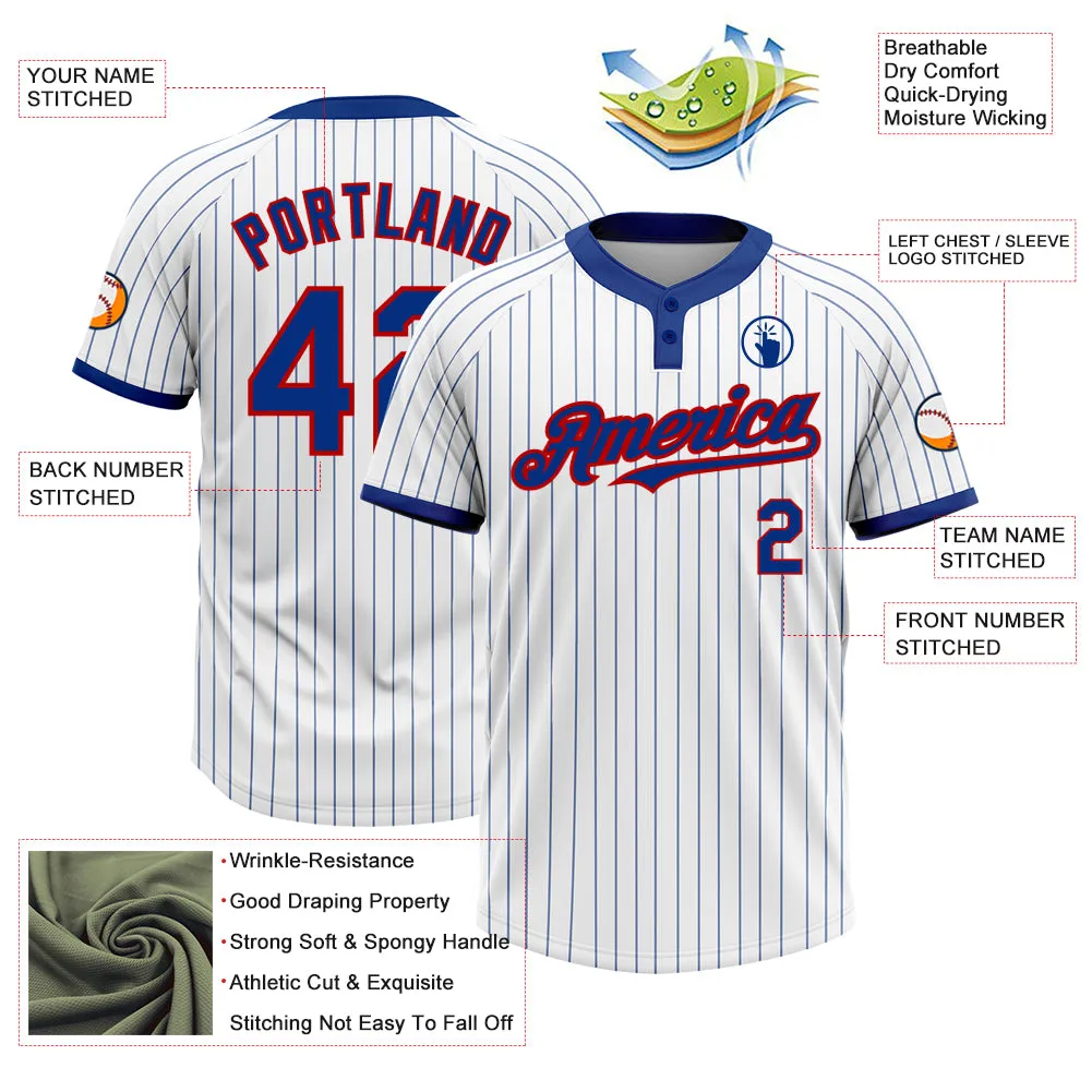 Custom White Royal Pinstripe Red Two-Button Unisex Softball Jersey FansIdea