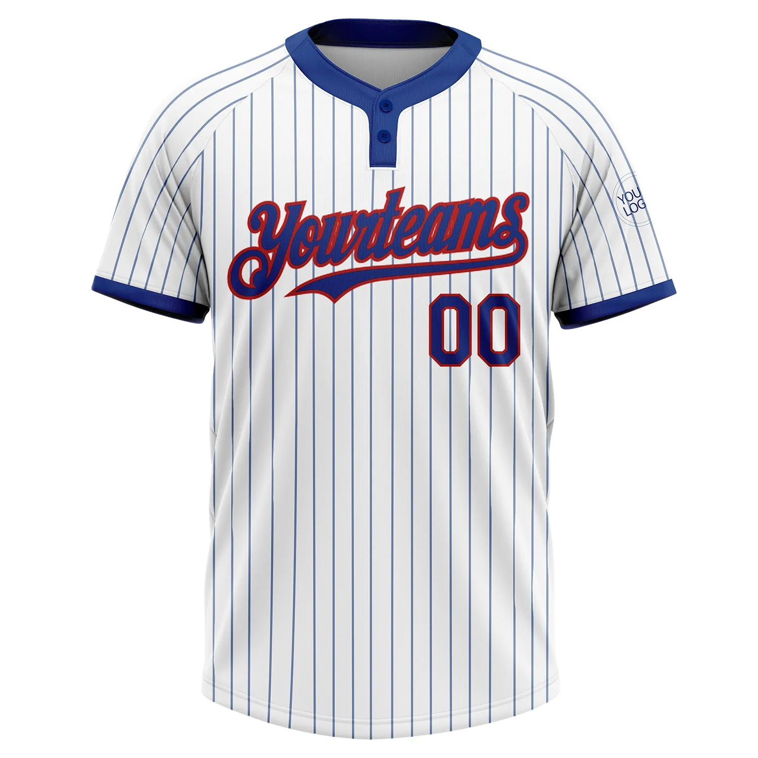 Custom White Royal Pinstripe Red Two-Button Unisex Softball Jersey FansIdea