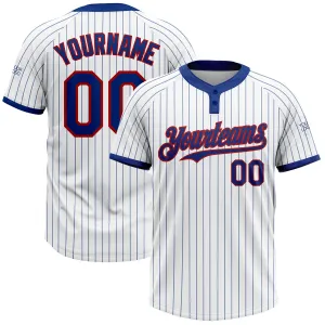 Custom White Royal Pinstripe Red Two-Button Unisex Softball Jersey FansIdea