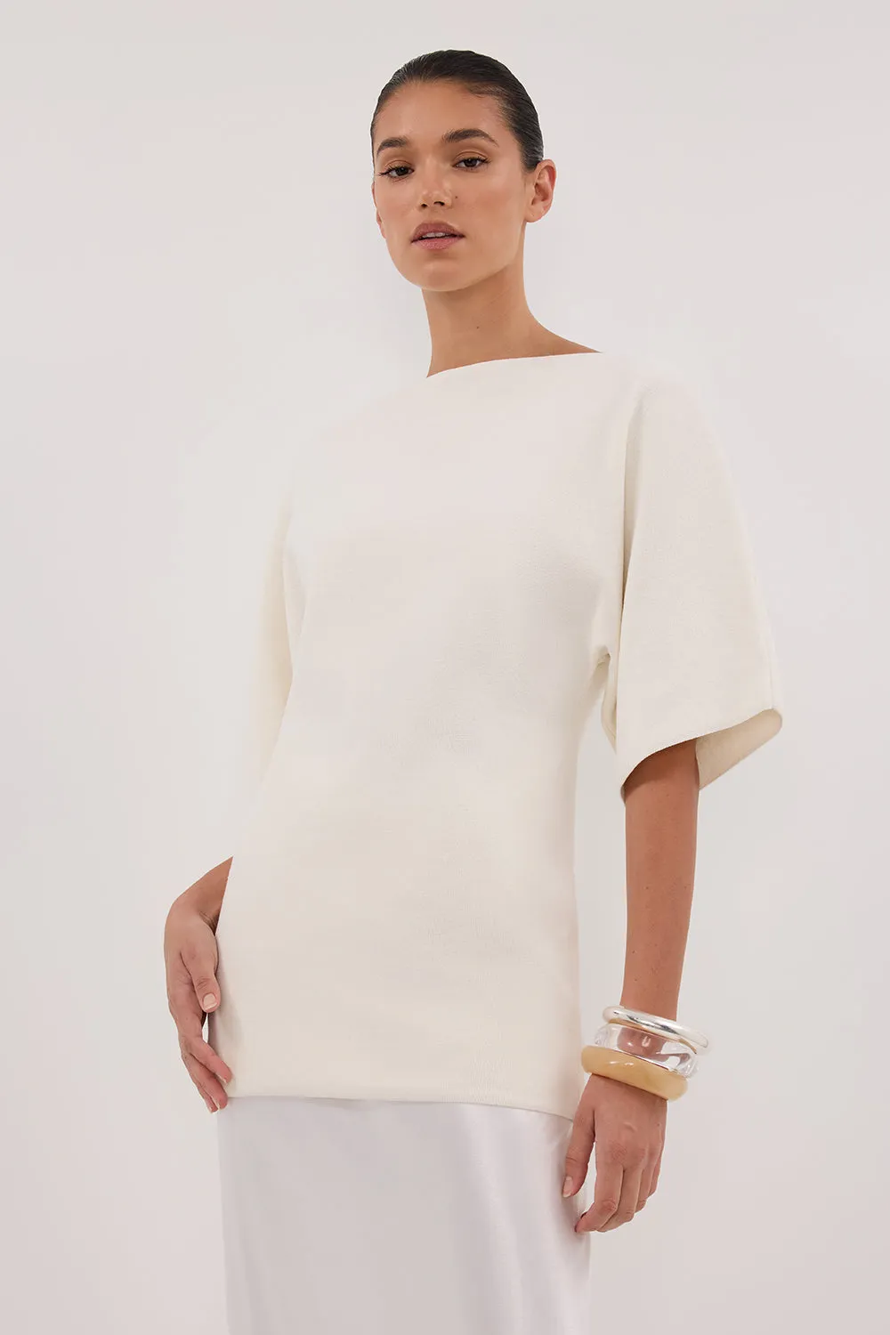 Dissh LIA IVORY SLEEVED KNIT TOP