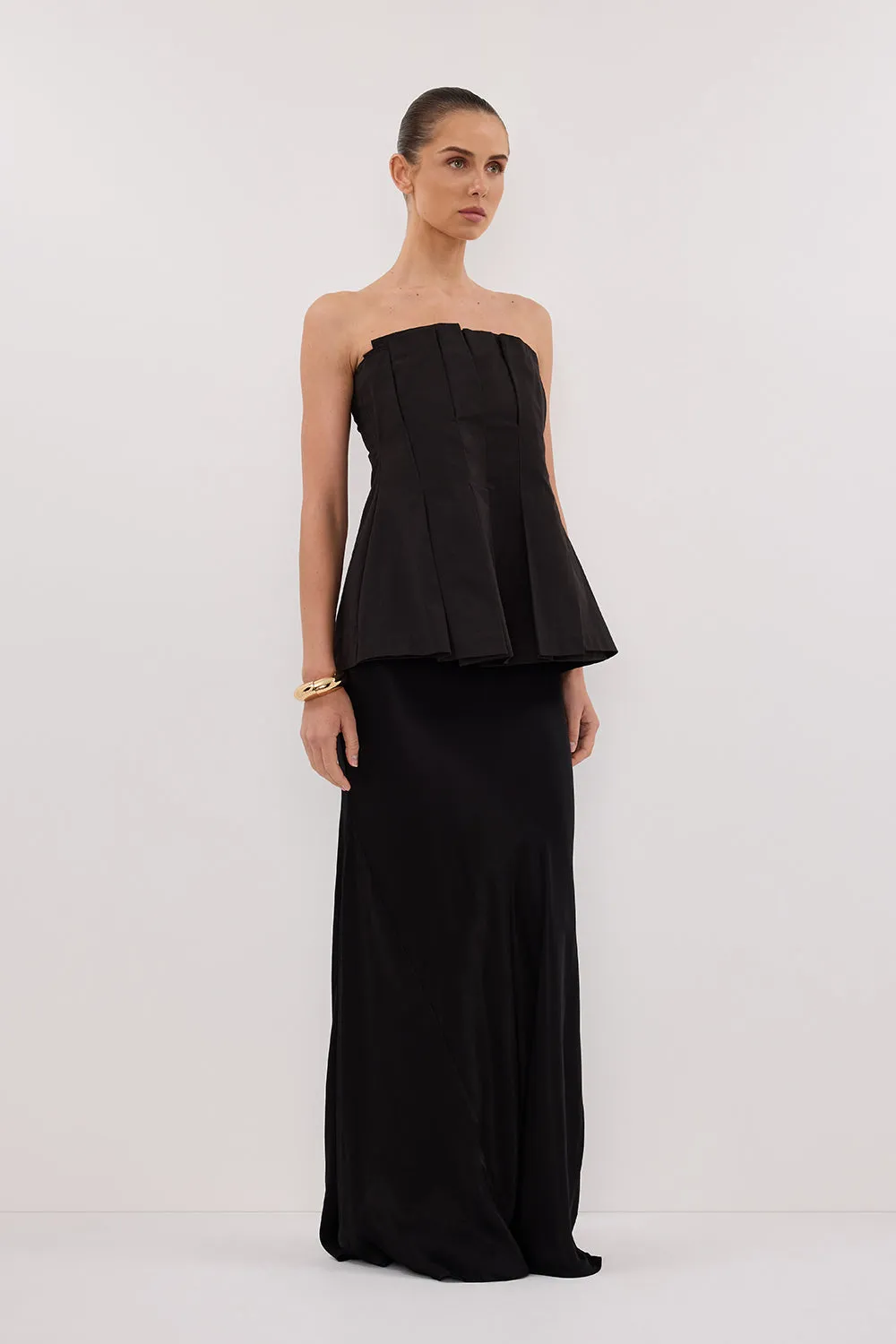 Dissh LILLY BLACK PLEATED STRAPLESS TOP