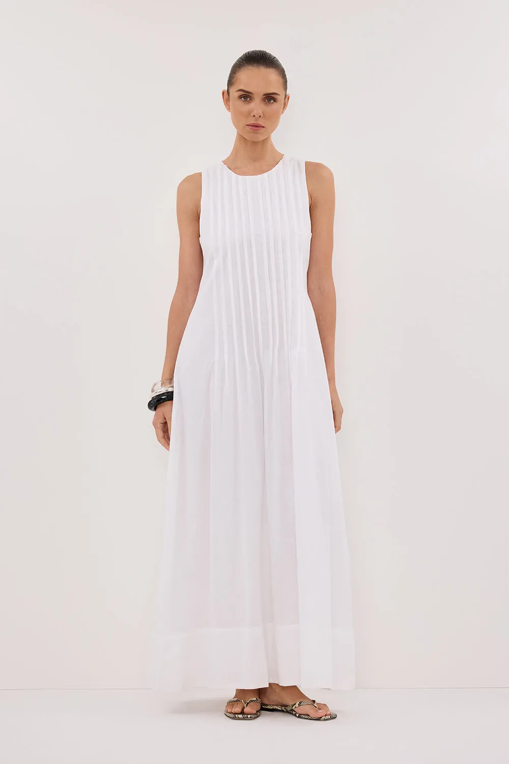 Dissh MILO WHITE LINEN BLEND MIDI DRESS