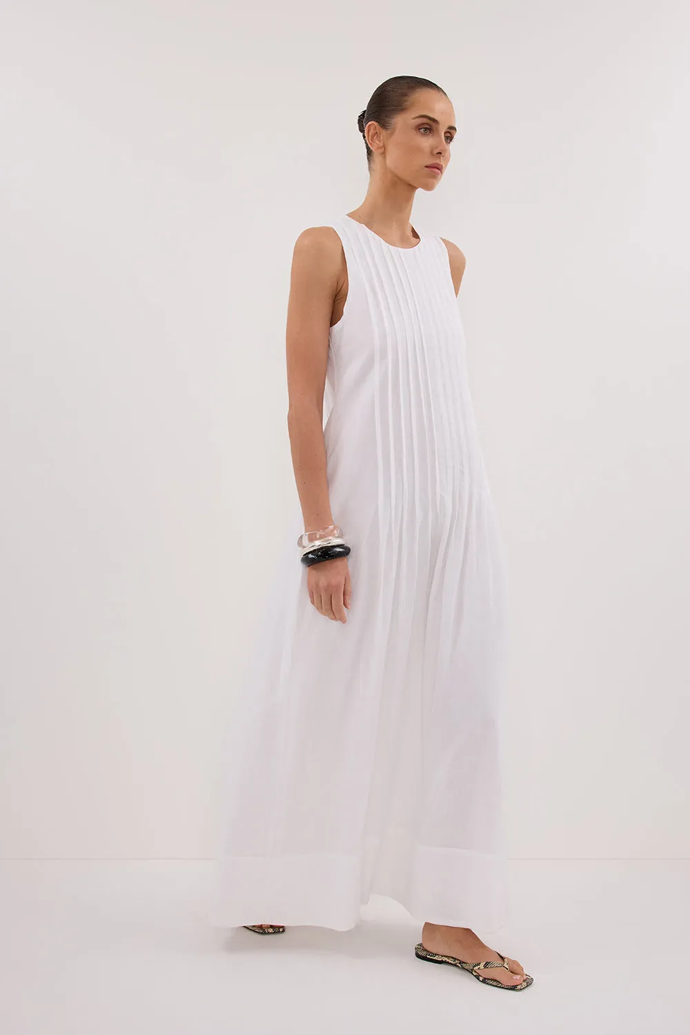 Dissh MILO WHITE LINEN BLEND MIDI DRESS