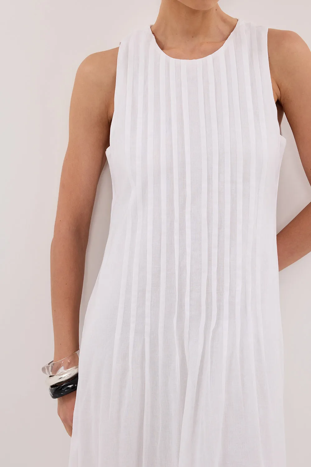 Dissh MILO WHITE LINEN BLEND MIDI DRESS