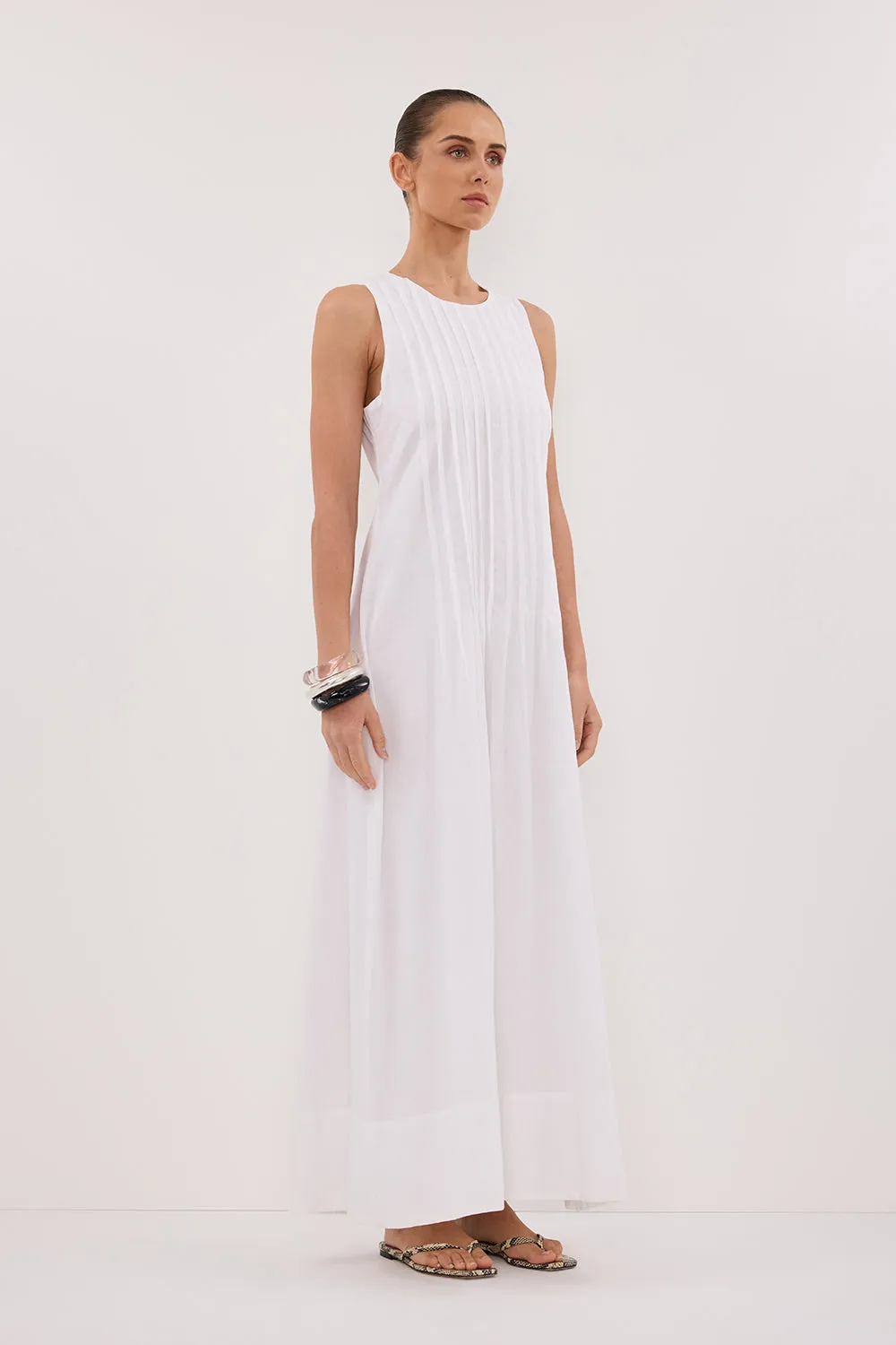 Dissh MILO WHITE LINEN BLEND MIDI DRESS