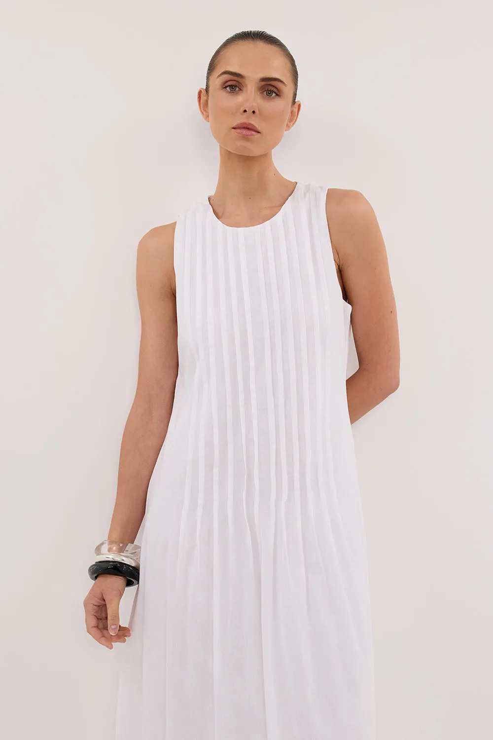 Dissh MILO WHITE LINEN BLEND MIDI DRESS