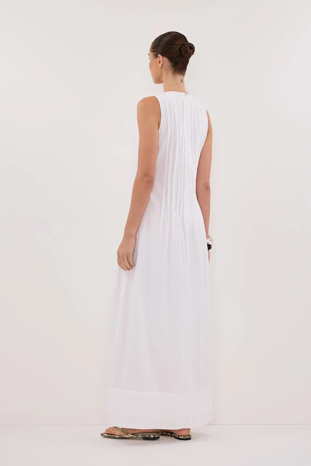Dissh MILO WHITE LINEN BLEND MIDI DRESS