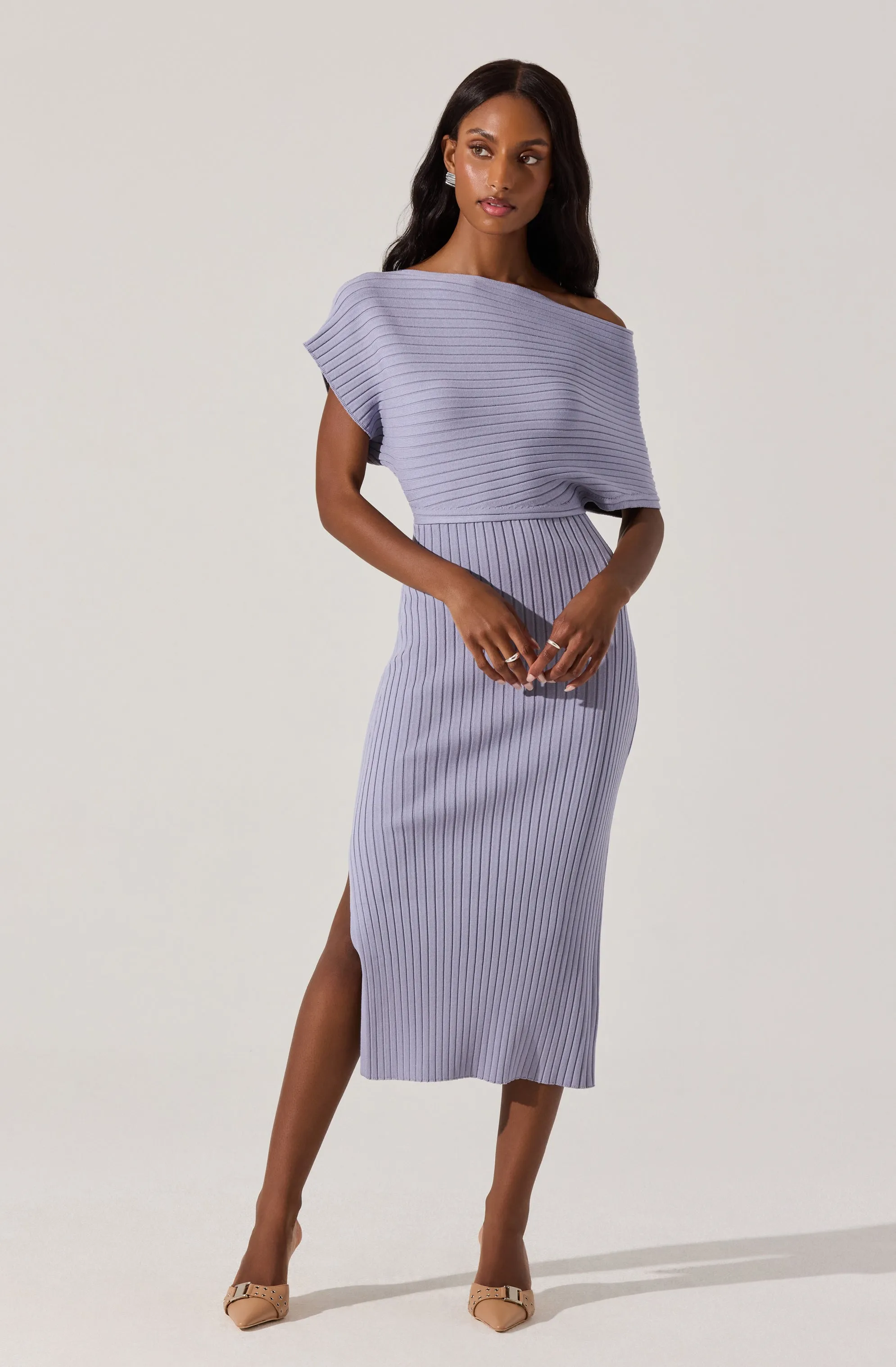 Editors Pick Off Shoulder Ribbed Sweater Dress  Going Fast!