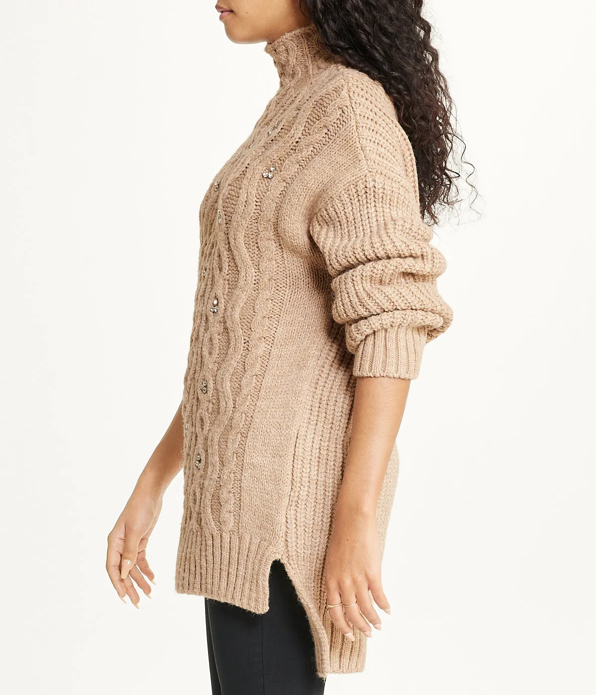 Exclusive Bejewelled Cable Mock Neck Sweater  Ends Soon!