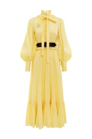FINAL SALE: Claudia Tie Neck Midi Dress - Lemon by Leo & Lin