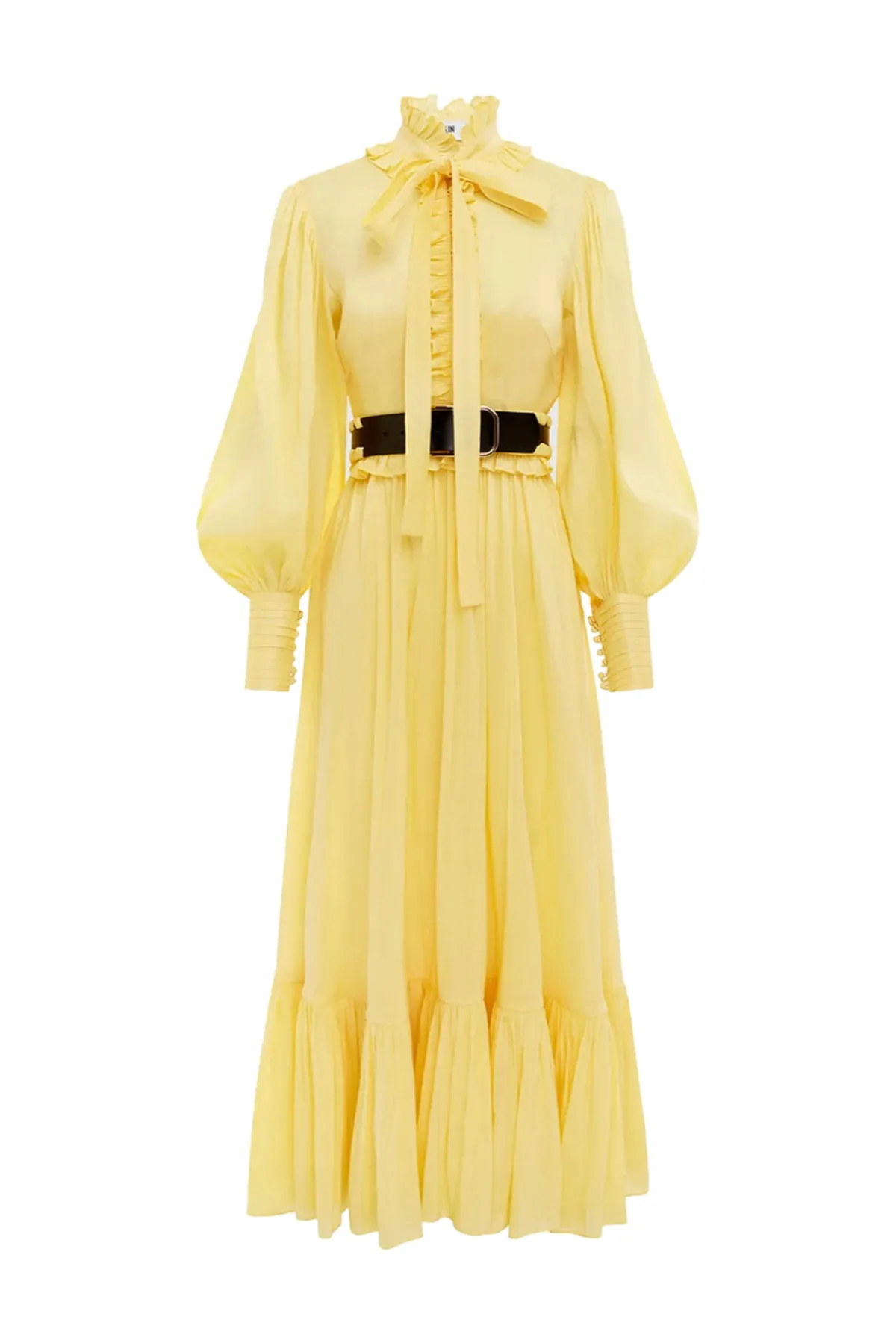 FINAL SALE: Claudia Tie Neck Midi Dress - Lemon by Leo & Lin
