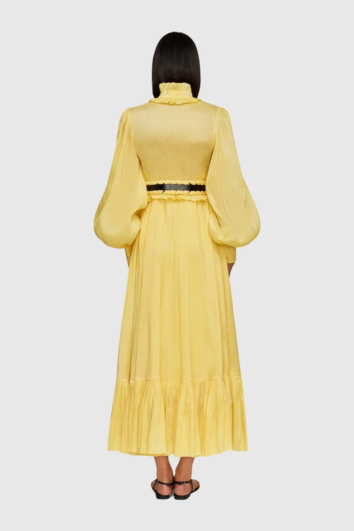 FINAL SALE: Claudia Tie Neck Midi Dress - Lemon by Leo & Lin