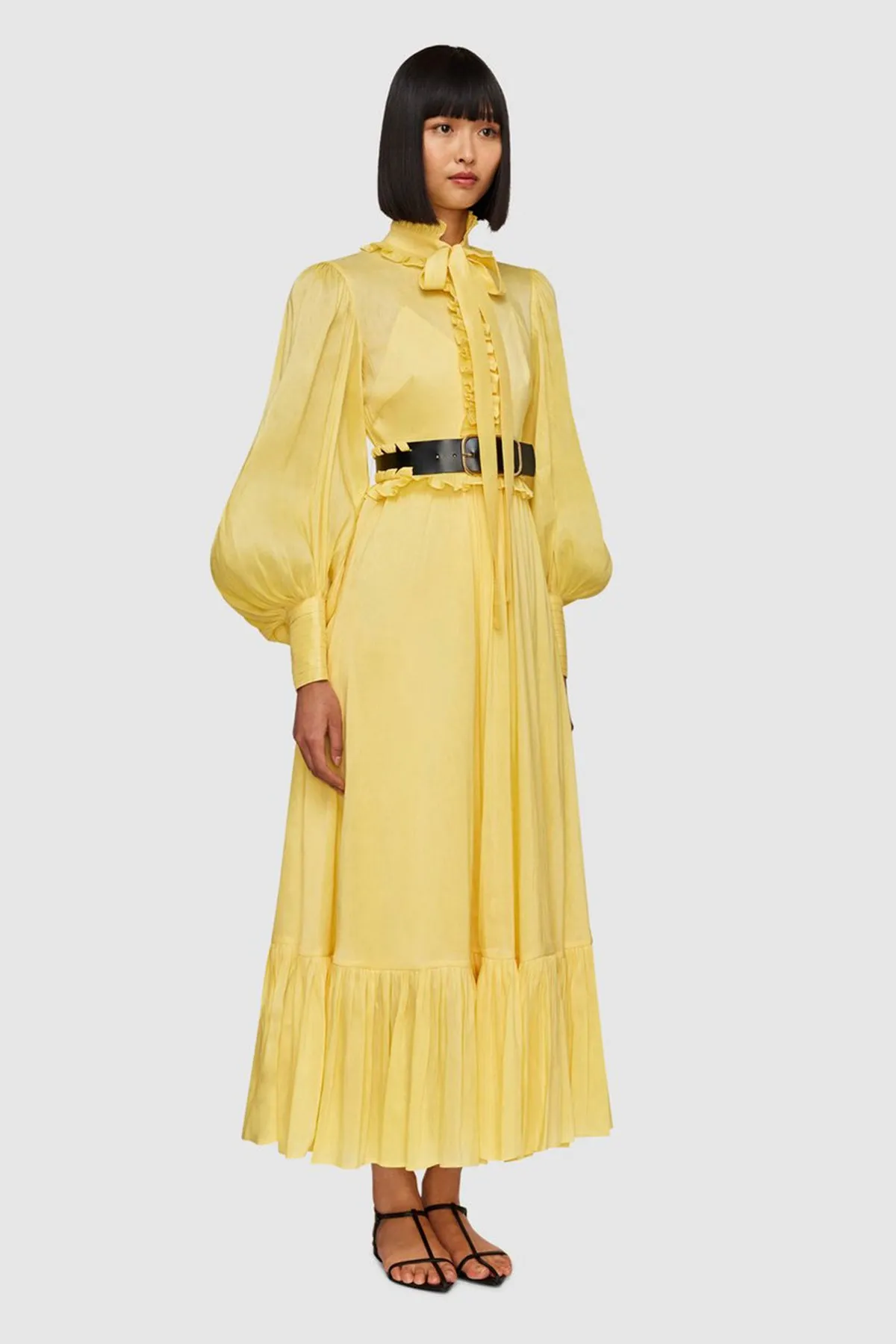 FINAL SALE: Claudia Tie Neck Midi Dress - Lemon by Leo & Lin