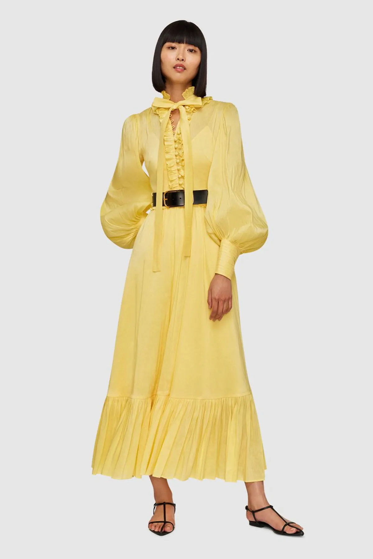 FINAL SALE: Claudia Tie Neck Midi Dress - Lemon by Leo & Lin