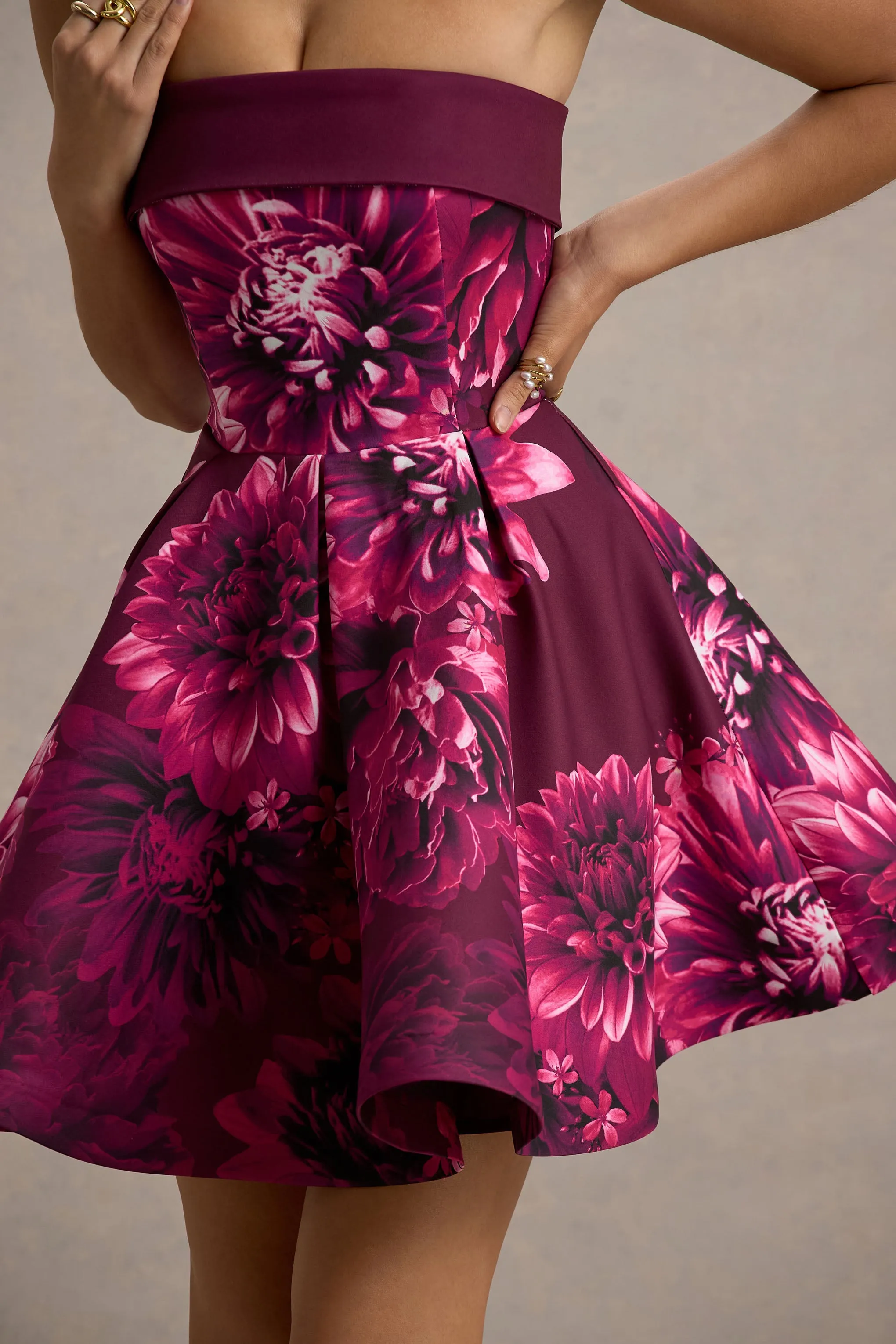 Fiorenza | Pink Floral Print Bandeau Skater Mini Dress Club L London