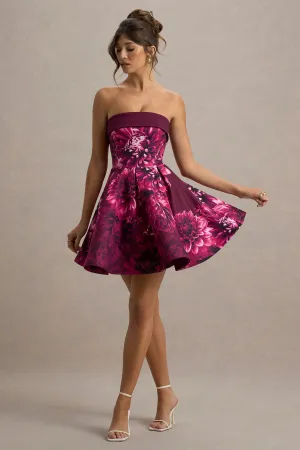 Fiorenza | Pink Floral Print Bandeau Skater Mini Dress Club L London