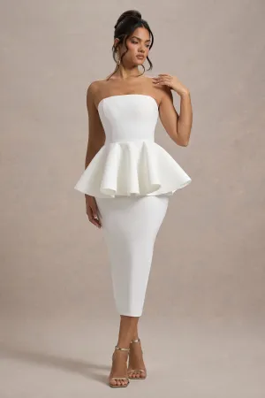First Dance | White Bandeau Peplum Midi Dress Club L London
