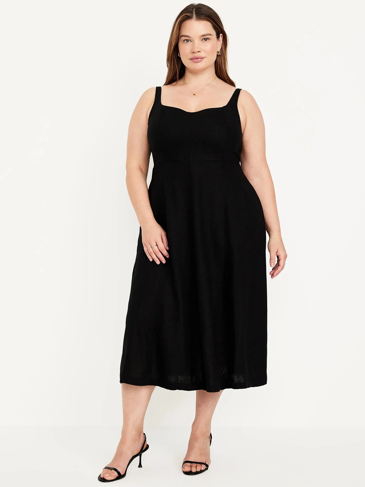Fit & Flare Linen-Blend Midi Dress