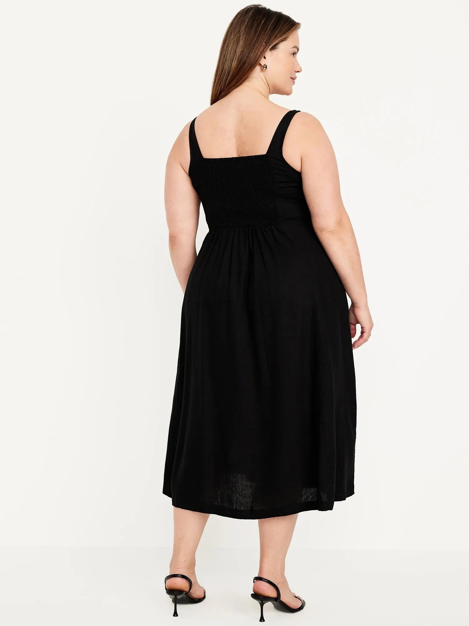 Fit & Flare Linen-Blend Midi Dress