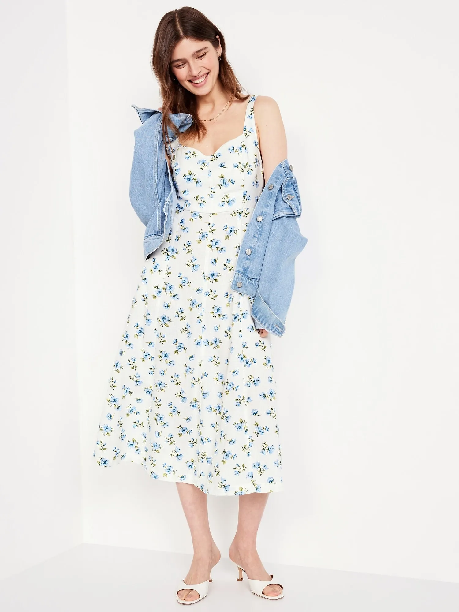 Fit & Flare Sleeveless Linen-Blend Midi Dress