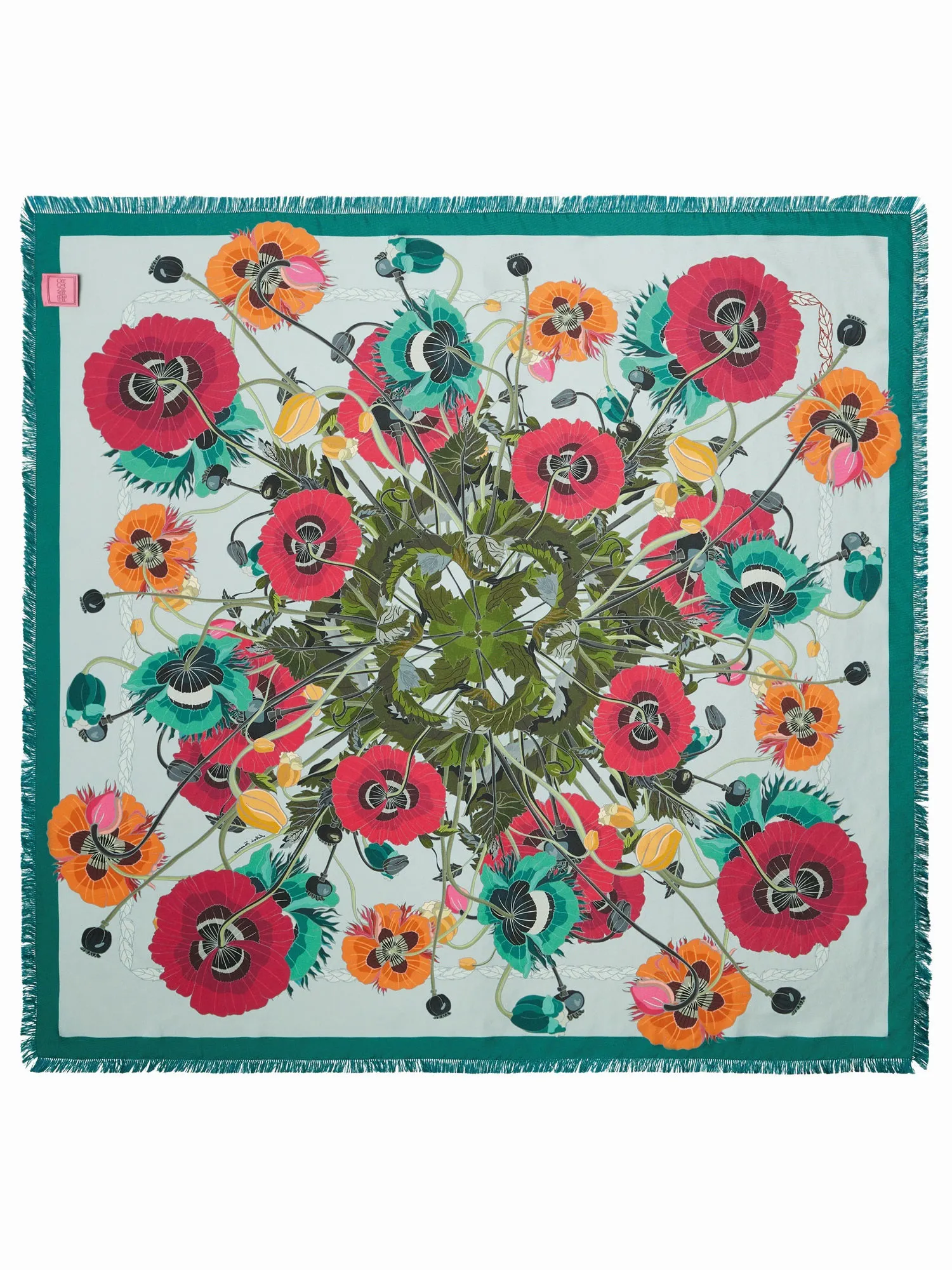 FRANCO FERRARI - CIALDA DOUBLE SIDED FRINGE SILK SCARF IN POPPIES