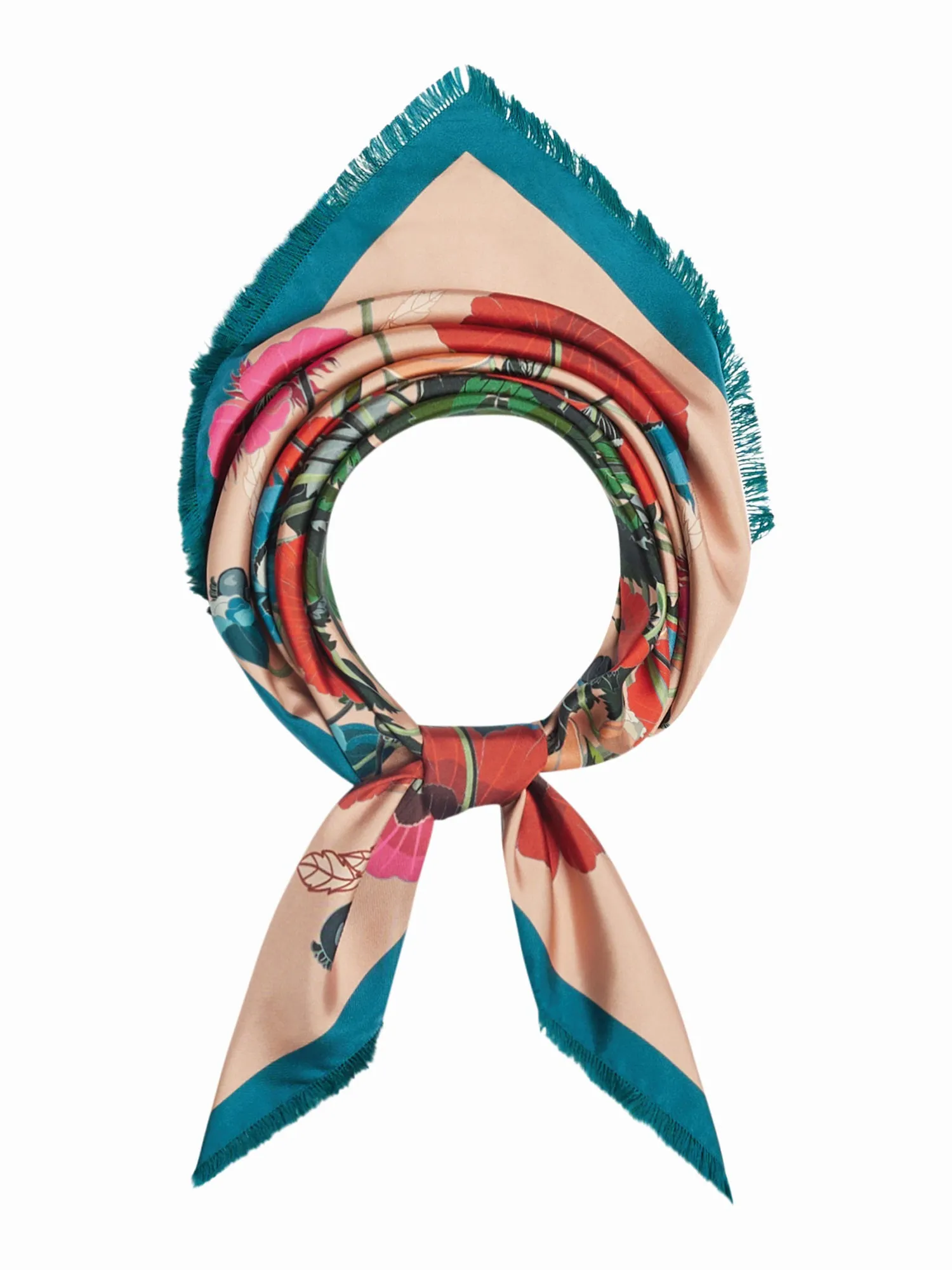FRANCO FERRARI - CIALDA DOUBLE SIDED FRINGE SILK SCARF IN POPPIES