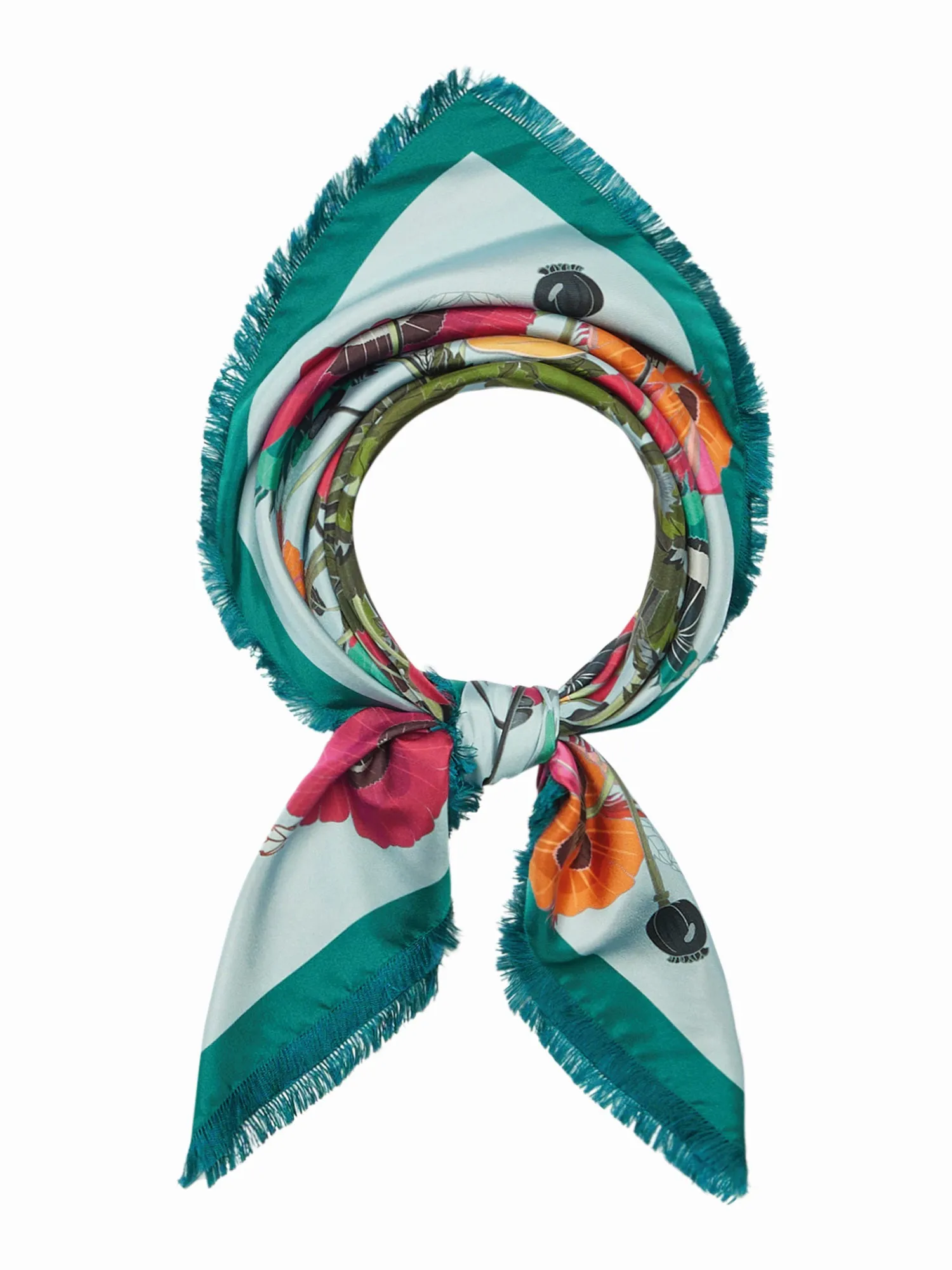 FRANCO FERRARI - CIALDA DOUBLE SIDED FRINGE SILK SCARF IN POPPIES