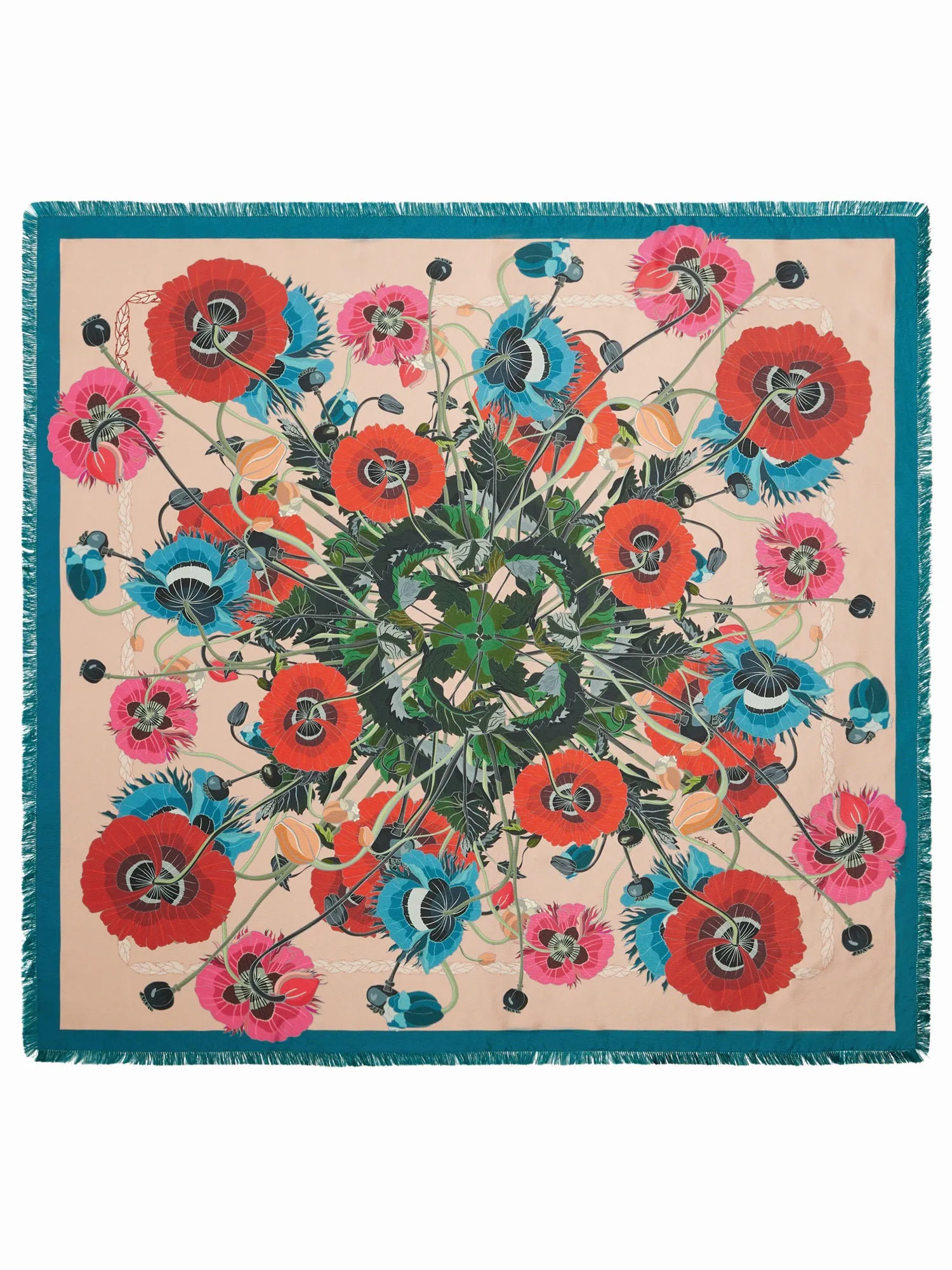 FRANCO FERRARI - CIALDA DOUBLE SIDED FRINGE SILK SCARF IN POPPIES
