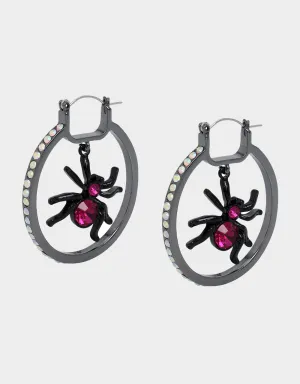 GHOUL FRIENDS SPIDER HOOP EARRINGS PINK Betsey Johnson