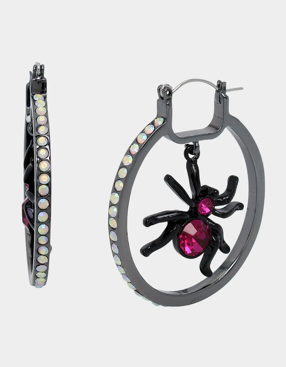 GHOUL FRIENDS SPIDER HOOP EARRINGS PINK Betsey Johnson