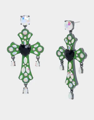 GHOUL FRIENDS STONE CROSS DROP EARRINGS GREEN Betsey Johnson