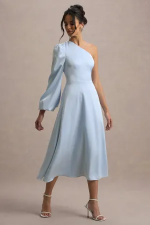 Haila | Powder Blue Satin One-Shoulder Midi Dress Club L London