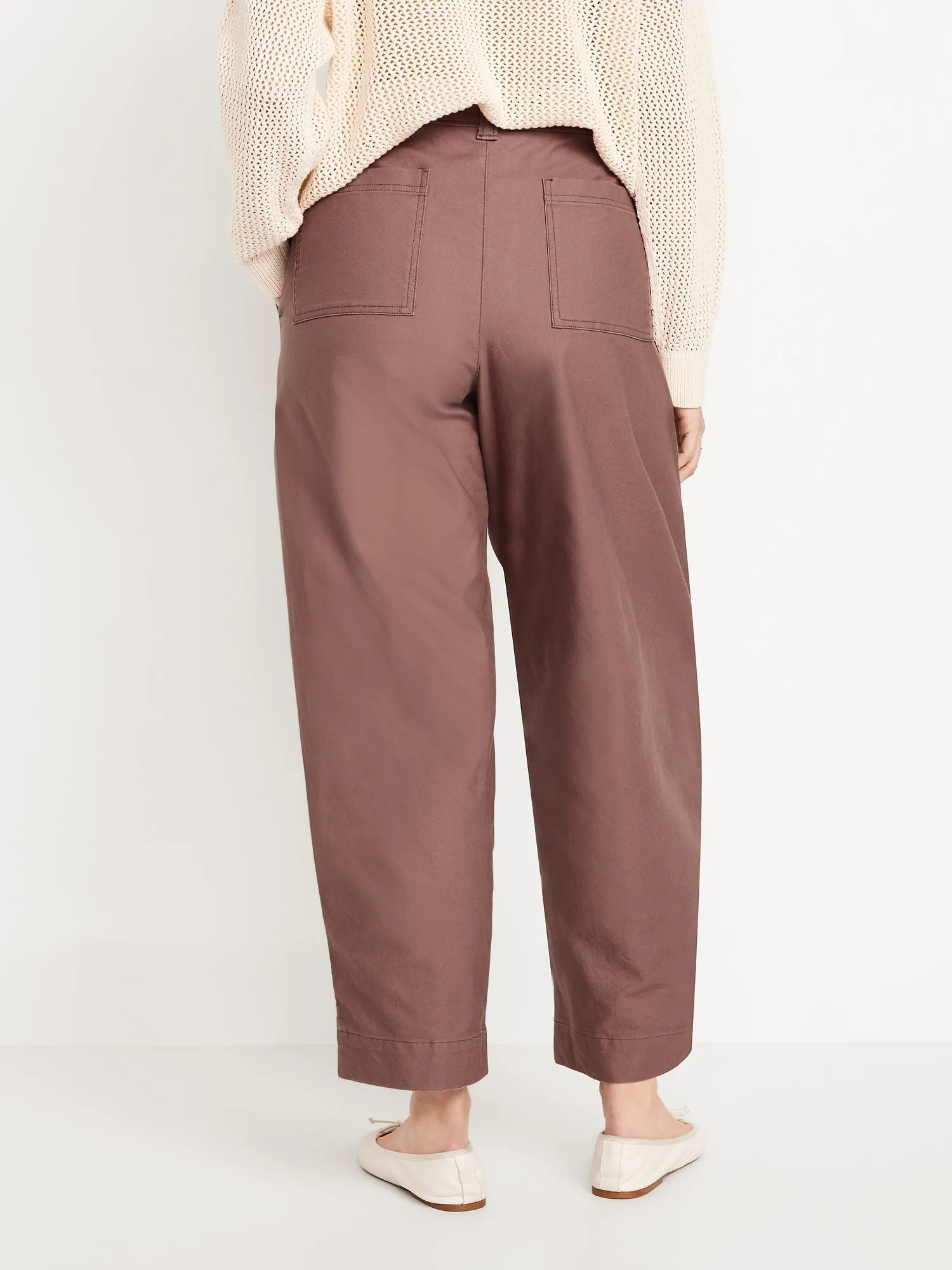 High-Waisted Canvas Barrel-Leg Pants