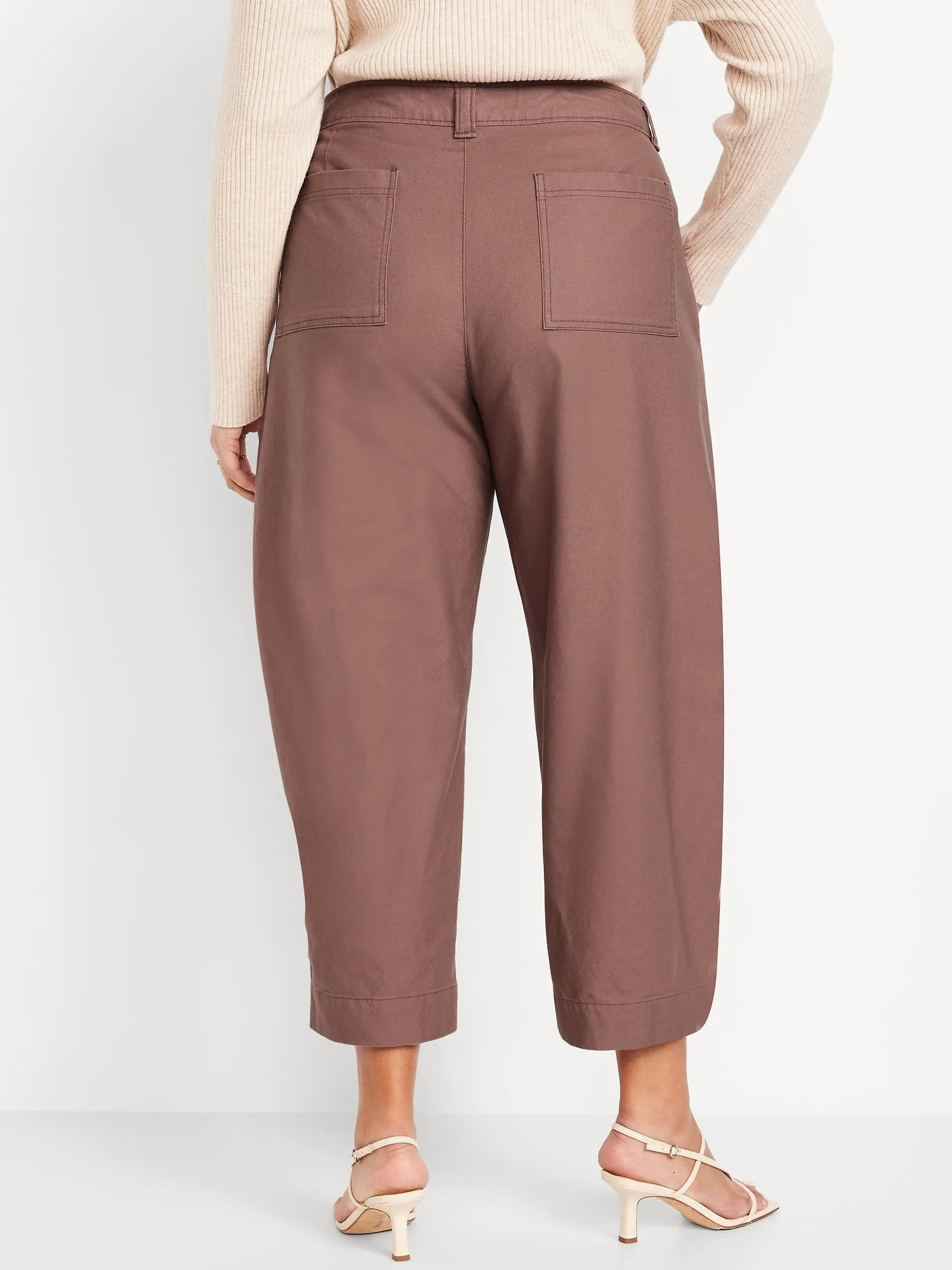 High-Waisted Canvas Barrel-Leg Pants