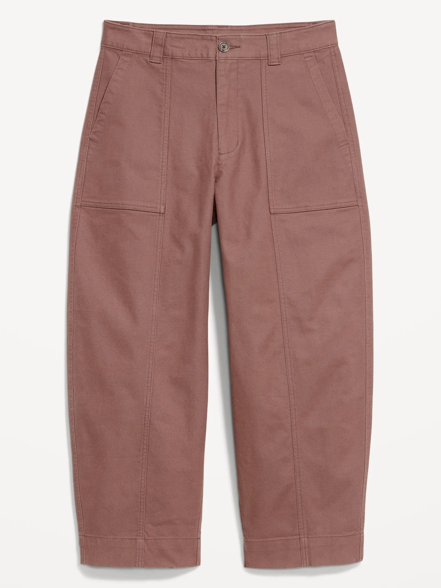 High-Waisted Canvas Barrel-Leg Pants