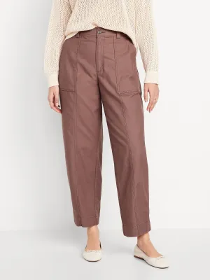 High-Waisted Canvas Barrel-Leg Pants