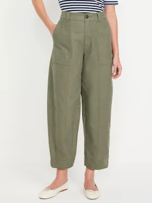 High-Waisted Canvas Barrel-Leg Pants